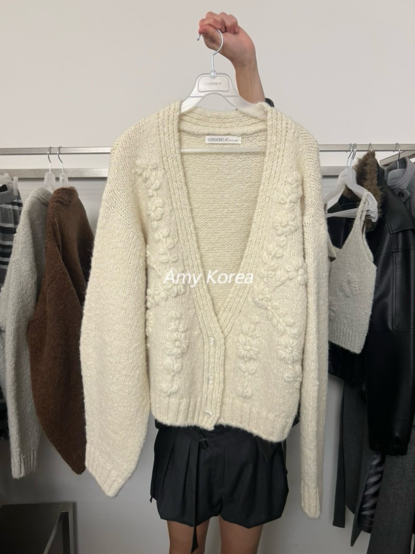 LONDON FLAT Amy韩代 25fw 东大门 钩花针织开衫 毛衣外套