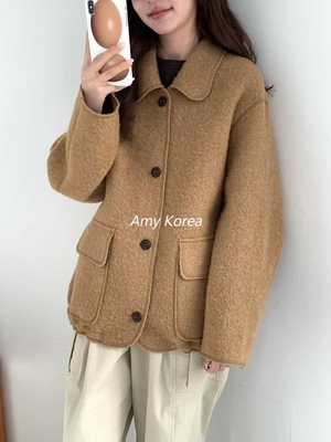 Egg Amy韩代 25fw 东大门 纯色压线 短款大衣 洋气百搭new