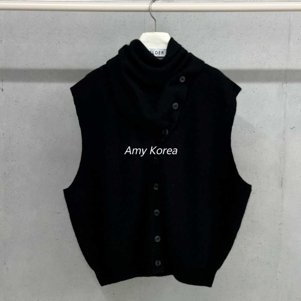 helder Amy韩代 25fw 东大门 气质纯色系扣 针织马甲 带围巾