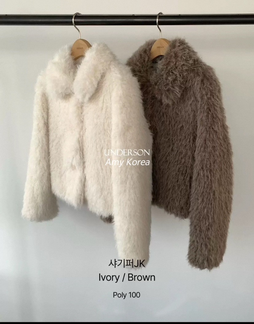 UNDERSON Amy韩代 25fw 东大门 纯色 毛毛翻领 短外套 洋气百搭