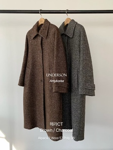 UNDERSON Amy韩代 25fw 东大门 纯色人字呢长款大衣 宽松大气