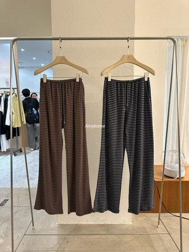 bplan Amy韩代 26fw 东大门 针织条纹 直筒休闲裤 宽松阔腿百搭