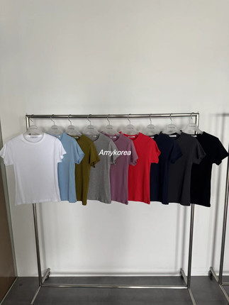 tempting Amy韩代 25fw 东大门 纯色圆领短袖T恤 修身简约百搭