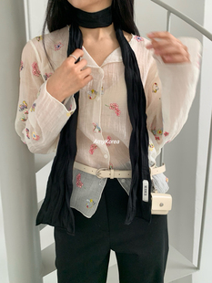 东大门 26早春 Amy韩代 微透百搭 长袖 衬衫 皱褶刺绣小花 murmur