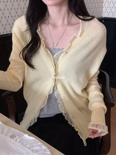 26早春 Amy韩代 mone 温柔百搭 纯色荷叶边 针织开衫 东大门 one