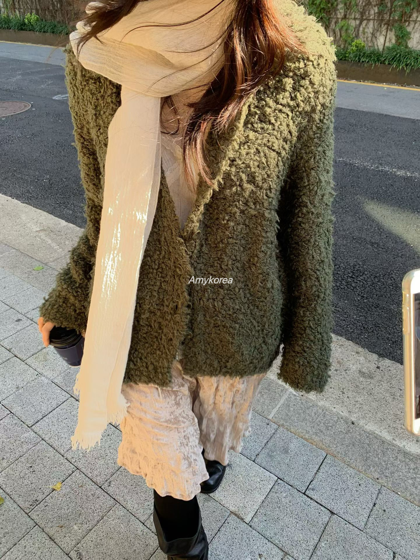 atmosphere Amy韩代 26fw 东大门 羊羔毛 针织开衫 毛衣外套洋气