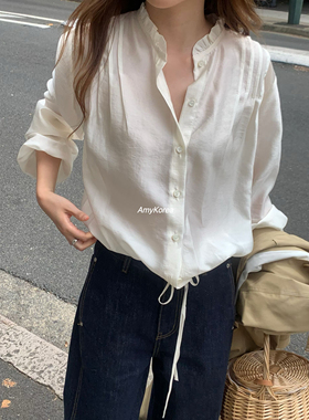 overtake Amy韩代 26早春 东大门 下摆系带 荷叶边衬衫 纯色百搭