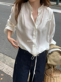 overtake Amy韩代 26早春 东大门 下摆系带 荷叶边衬衫 纯色百搭