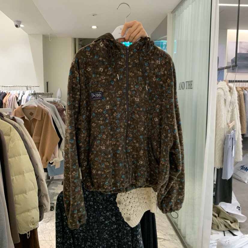 venir Amy韩代 26fw 东大门 小碎花 摇粒绒 连帽夹克外套 百搭