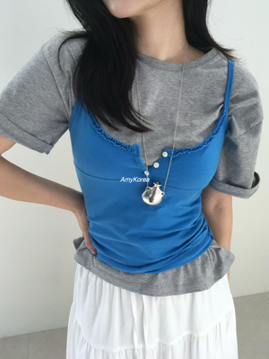 现awear Amy韩代 26早春 东大门 洋气花边 半扣吊带背心 叠穿百搭