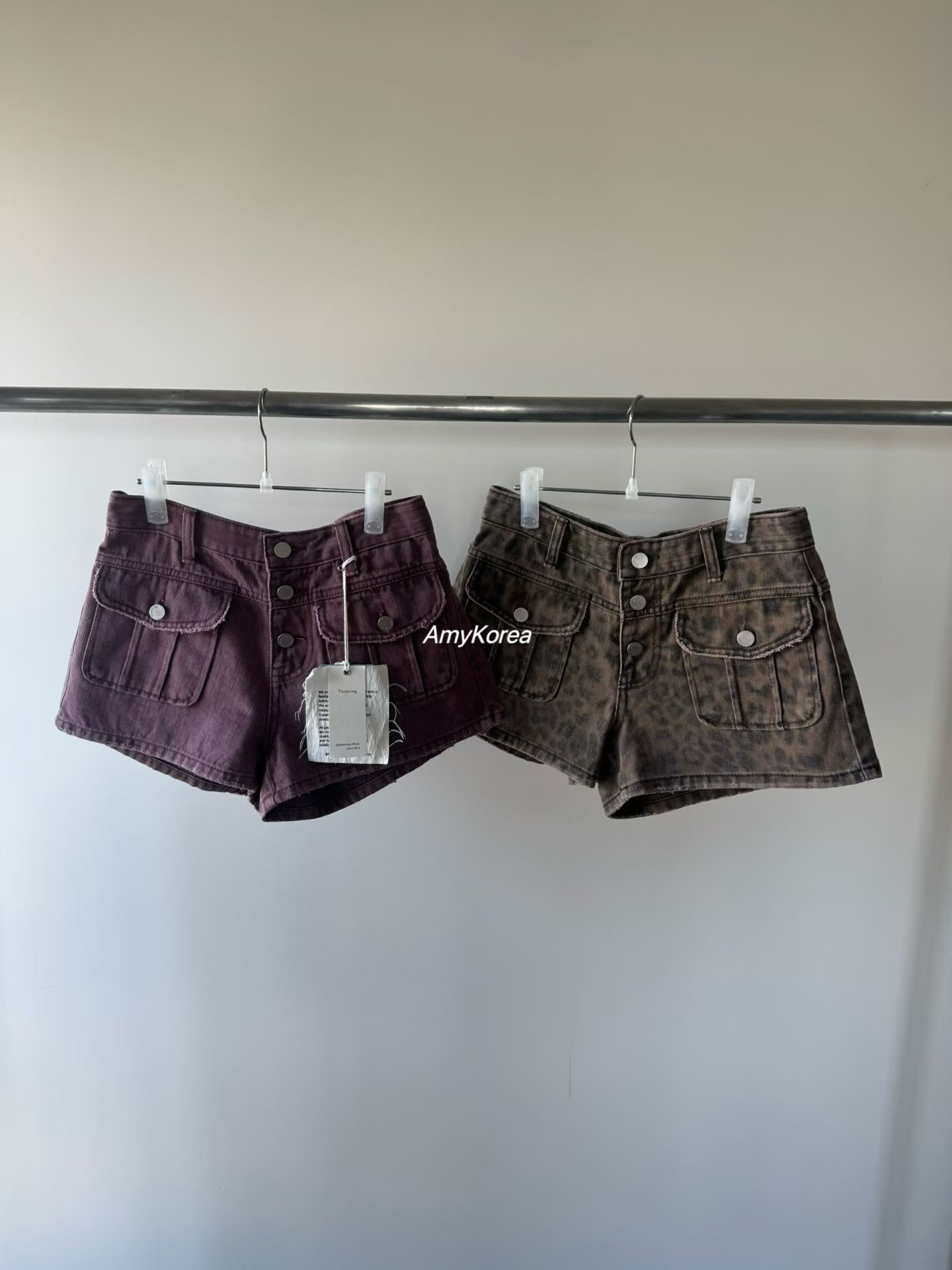 tempting Amy韩代 26春夏 东大门 洋气豹纹 工装口袋 休闲短裤