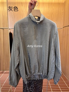 Amy韩代 拉链立领 25早秋 光泽感套头夹克 抽绳外套 东大门 choi