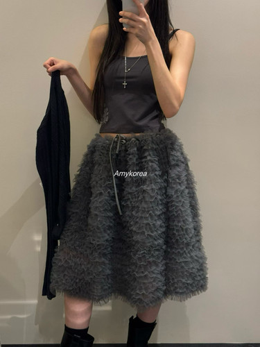morethanyesterday Amy韩代 26fw 东大门 纯色蕾丝蓬蓬纱裙半身裙