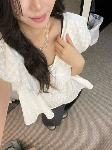 moretganyesterday Amy韩代 26春夏 东大门 荷叶边 无袖衬衫 格纹