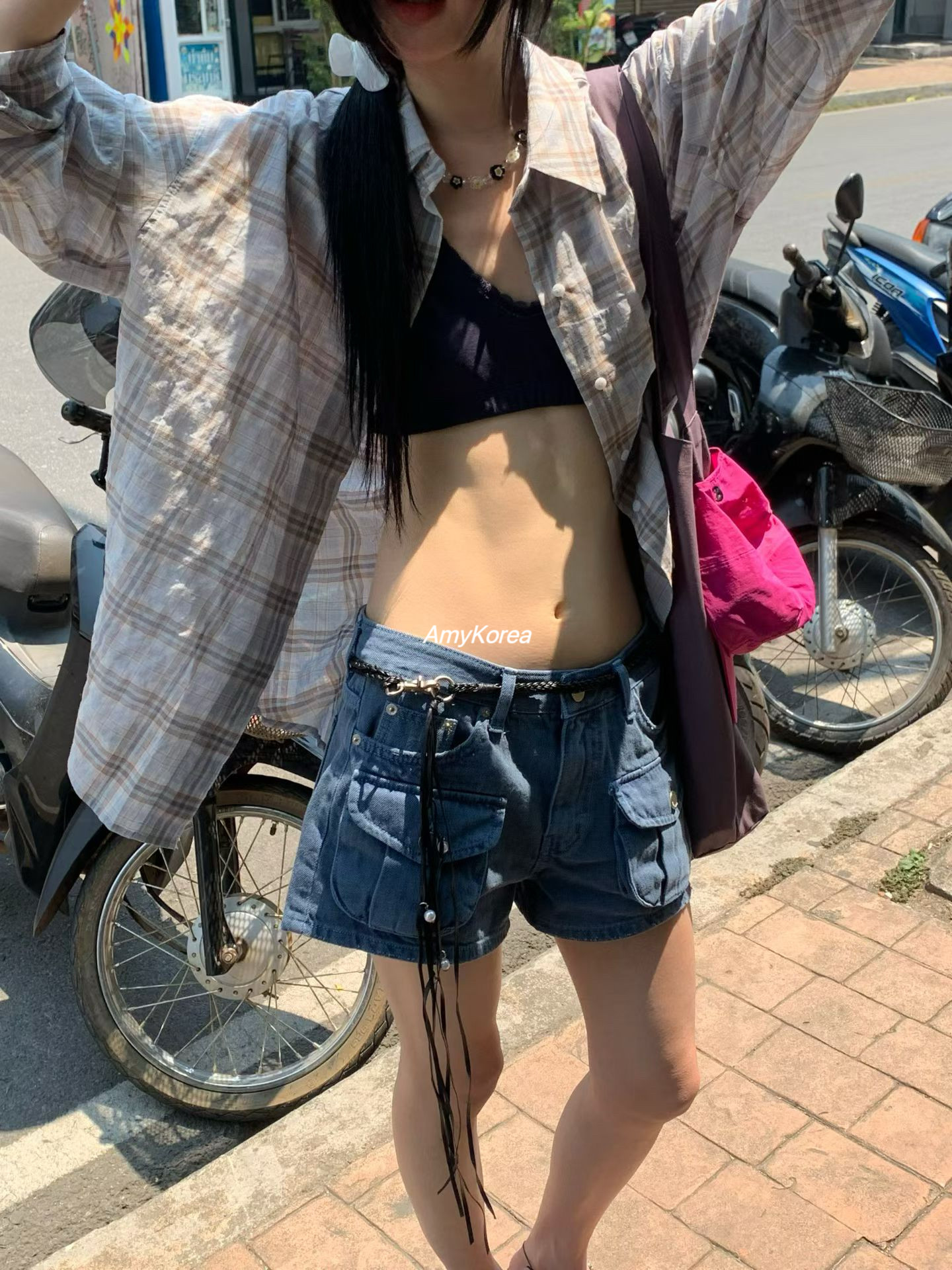 tempting Amy韩代 26春夏 东大门 洋气格子 长袖衬衫 休闲百搭