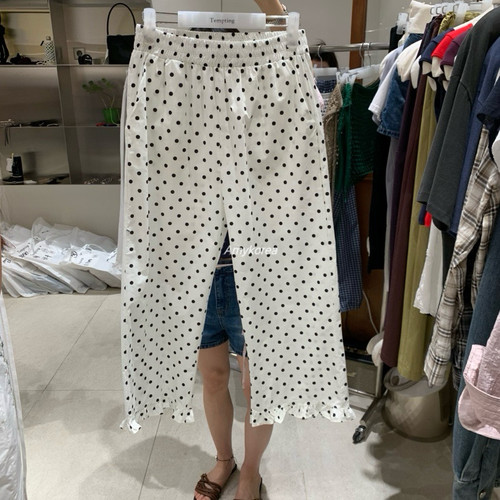 tempting Amy韩代 26春夏 东大门 波点花边 抽绳阔腿直筒 休闲裤