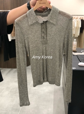 remaking Amy韩代 25早秋 东大门 纯色翻领 长袖t恤 百搭显瘦