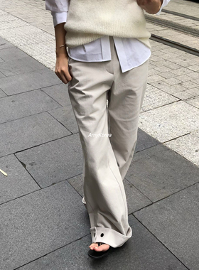 OVERTAKE Amy韩代 26早春 东大门 裤脚翻边 直筒休闲裤 棉质 纯色