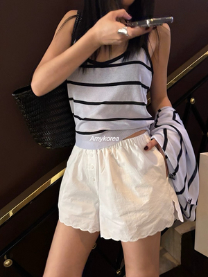 tempting Amy韩代 25fw 东大门 花边抽绳松紧短裤 纯色休闲甜美