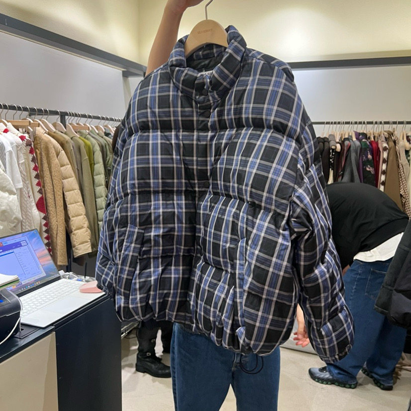 SELF SERVICE Amy韩代 25fw 东大门 格子短款羽绒服 立领拉链