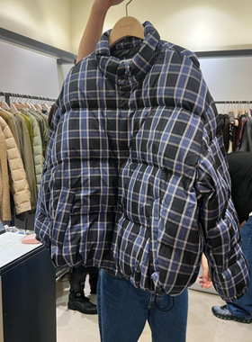 SELF SERVICE Amy韩代 25fw 东大门 格子短款羽绒服 立领拉链