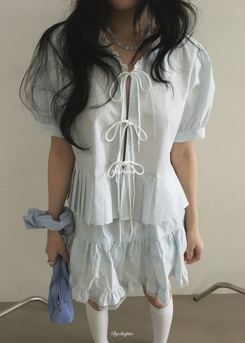 by chapter Amy韩代 26春夏 东大门 系带蕾丝花边 泡泡短袖衬衫