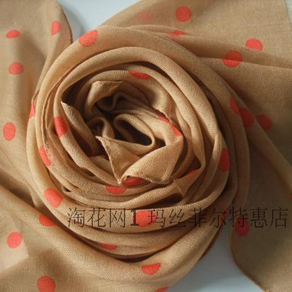 玛丝菲尔春秋款圆点100%羊毛围巾 驼色红点女冬季