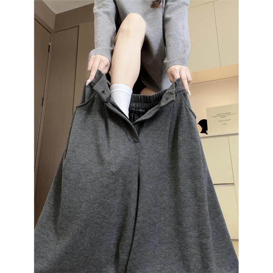 糯米灰色西装裤早秋女装2025新款胖mm大码阔腿裤宽松慵懒风裤子