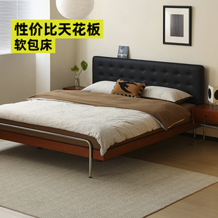 小万复古实木软包床主卧小户型1.5米北欧简约卧室床1.8皮艺双人床