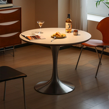 小万家具/北欧复古家用实木岩板餐桌小户型设计师郁金香轻奢圆桌