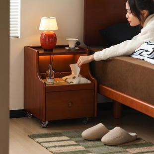 小万家具/北欧实木床头柜可移动迷你侧边柜小户型置物柜夹缝边几