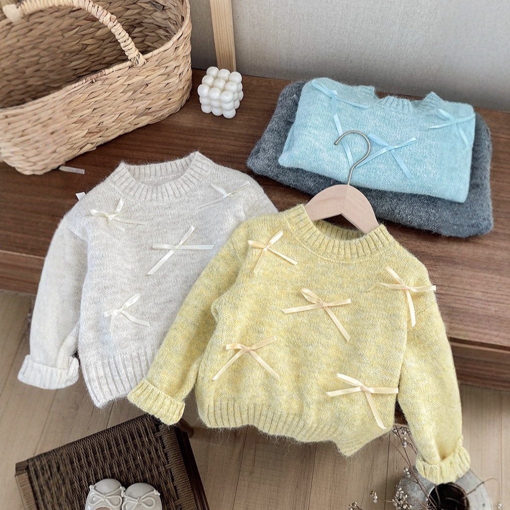 女童毛衣2025秋冬季新款儿童时髦秋季针织衫女宝宝加厚洋气蝴蝶结