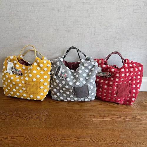 毛呢波点猫咪胸针手提包手拎包