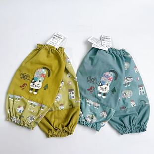 日本Kusuguru正品刺绣爬猫套袖家务防油防污袖套花艺烘焙布艺9618