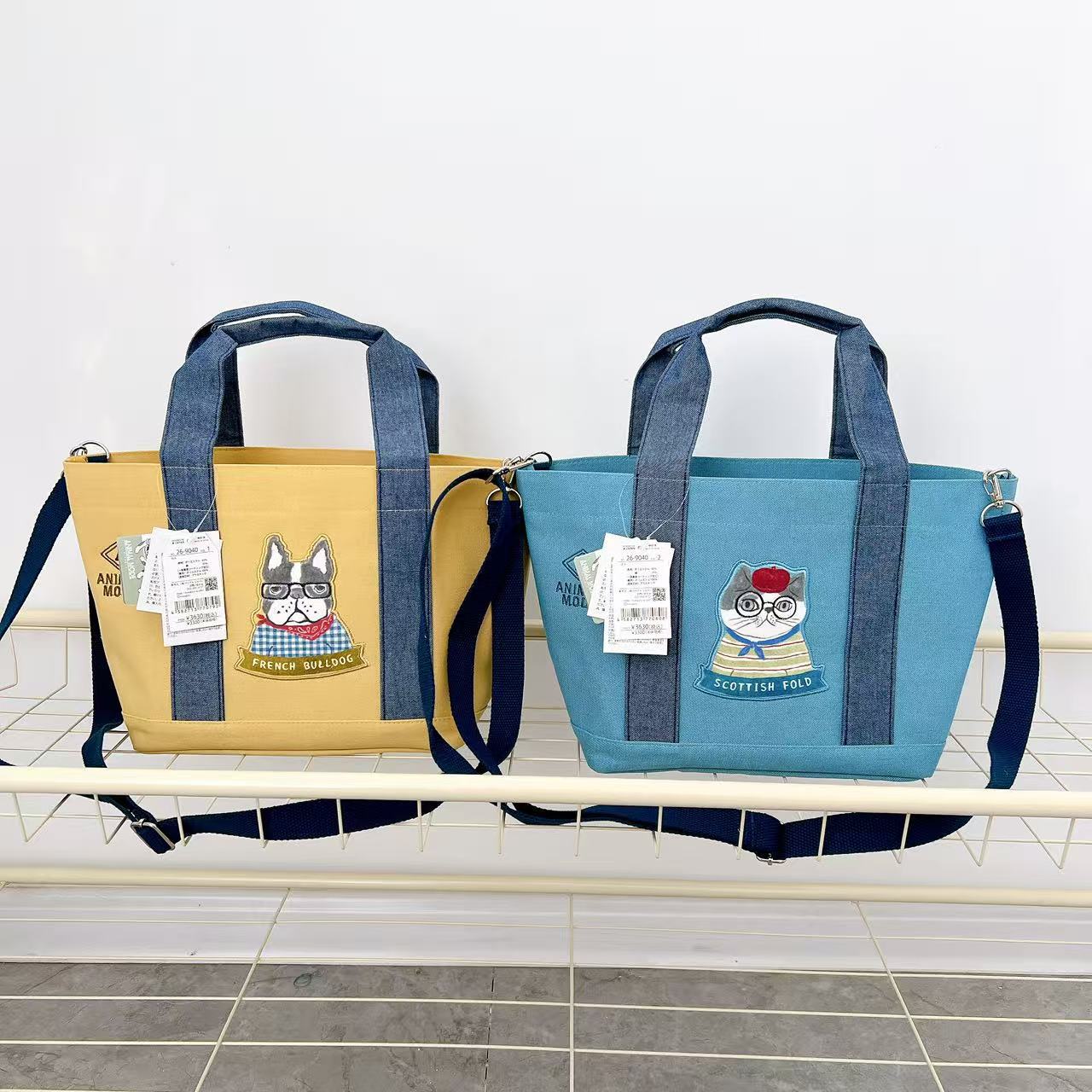 Kusuguru正品猫咪刺绣斜挎帆布包