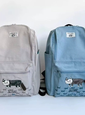 日本Kusuguru正品刺绣爬猫双肩包旅行背包妈咪包学生书包补习8547