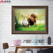 欧式 饰画纯手工轻奢现代简约人物画 手绘油画儿童房卧室客厅玄关装