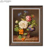欧式 饰画 手绘油画古典静物花卉玫瑰玄关过道客餐厅挂画定制写实装