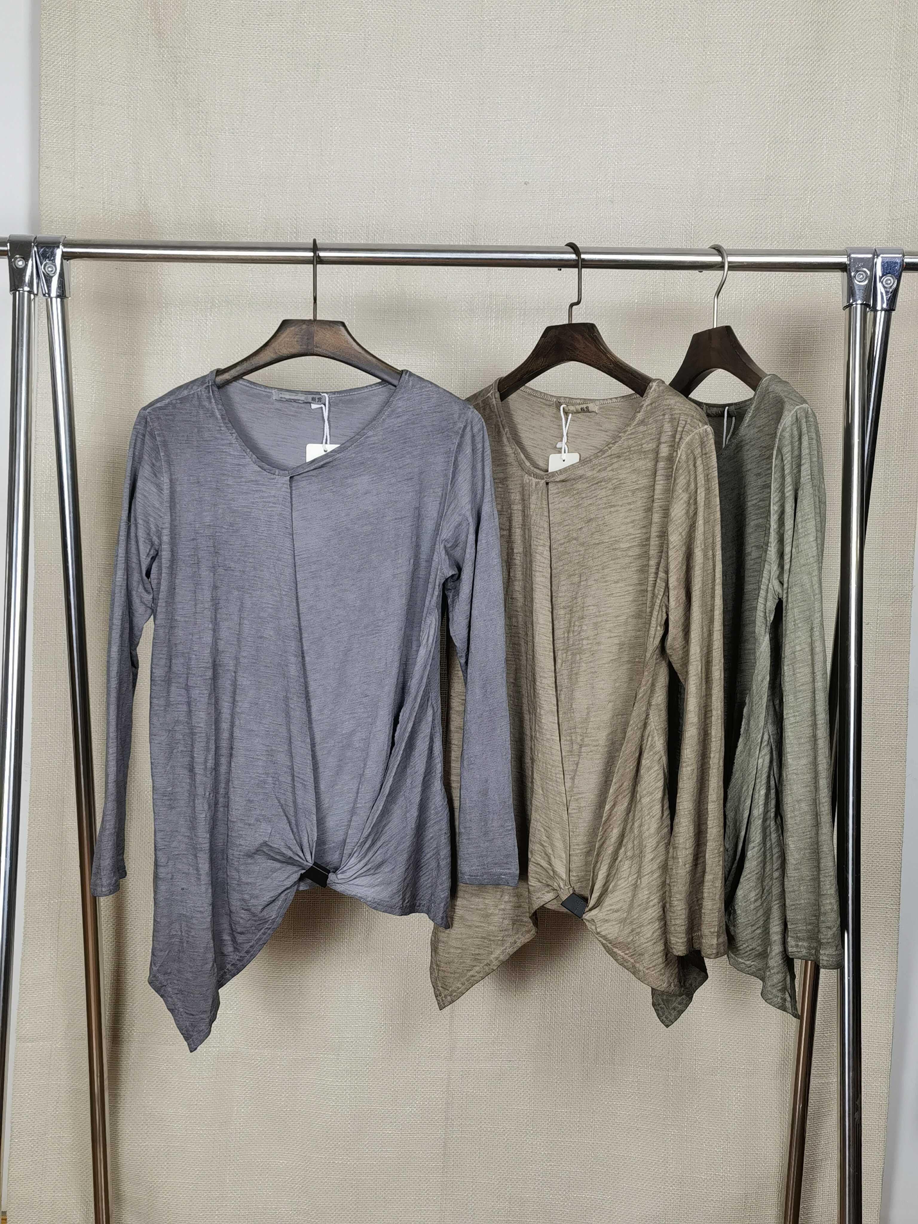 纯色扭结圆领外贸原单莫代尔垂感