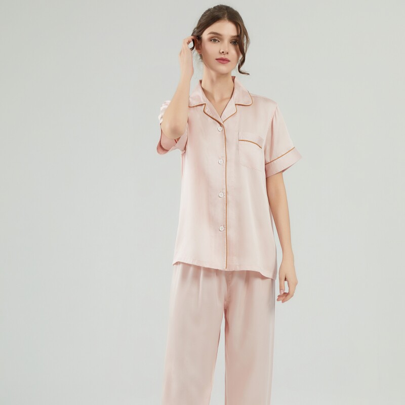 2026新款100%莱赛尔天丝睡衣家居服夏季清凉款翻领短袖长裤套装