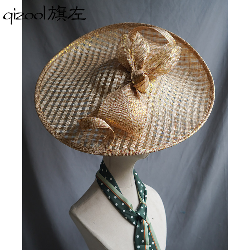 礼帽麻纱欧美风金色贵族