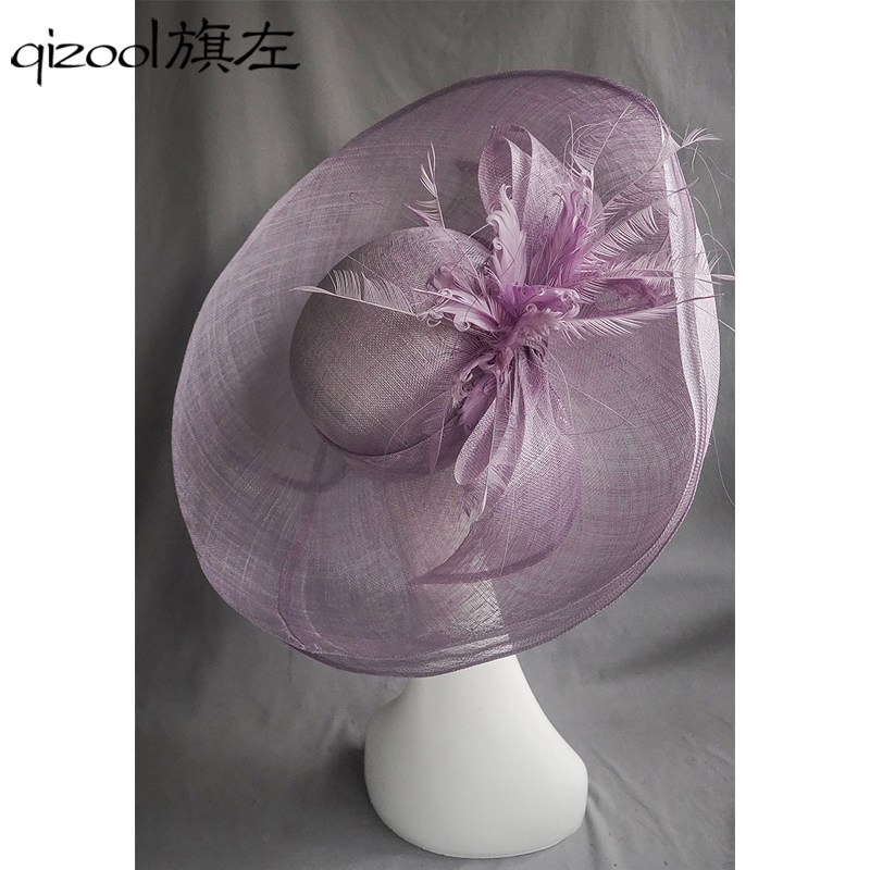 旗左 复古优雅超大可翻折软帽檐麻纱盆帽凹造型轻纱透光帽子浅紫