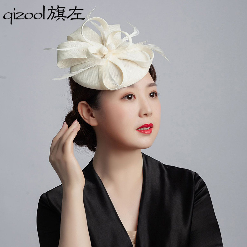 旗左 礼帽女 复古简约晚装头饰名媛宴会礼服羽毛花朵小礼帽发饰
