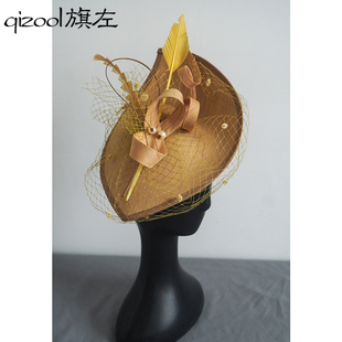 旗左 小礼帽叶子造型头饰派对舞会新娘发饰香槟金 欧美风宴会晚装