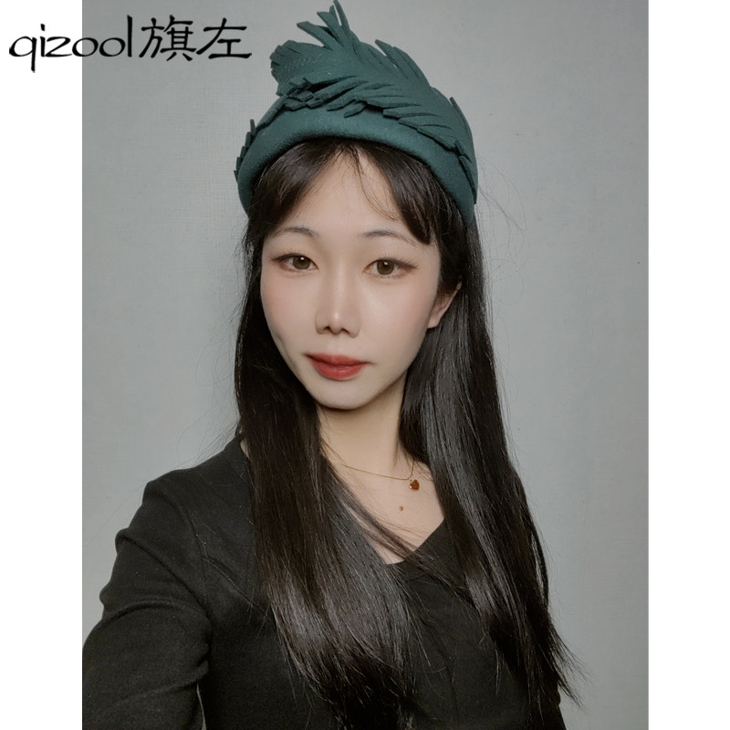发箍毛呢复古叶子百搭