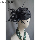 旗左 饰帽 旗袍派对装 礼帽黑色 复古英伦盖茨比舞会羽毛头饰正装