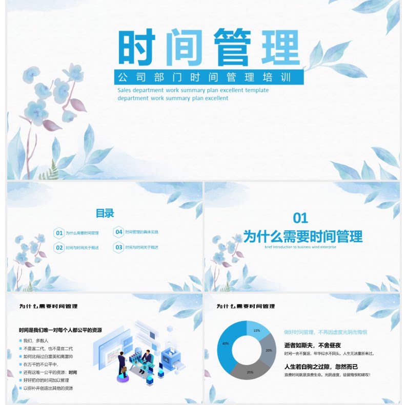 蓝色小清新公司部门时间管理培训PPT模板