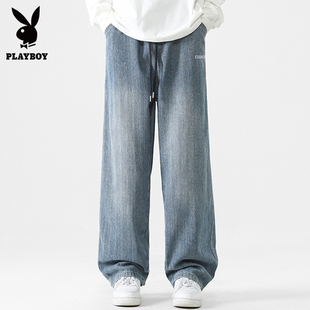 花花公子星空纹美式直筒牛仔裤2026春季新款高街潮流男士阔腿裤