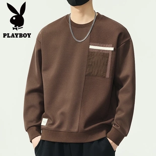 PLAYBOY/花花公子圆领无帽卫衣男生2025秋冬新款宽松前口袋长袖