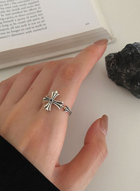 十字架戒指925纯银复古街头女